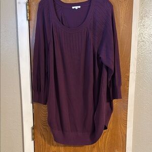 Purple 3/4 Sleeve Ribbed Plus Size Tunic Blouse/Light Sweater